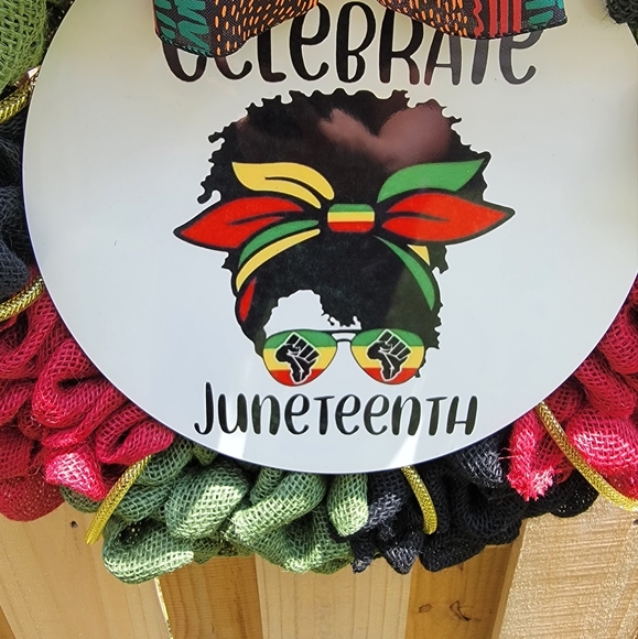Celebrate Juneteenth Handmade Burlap Wreath- 21 inches - Picture 10 of 12